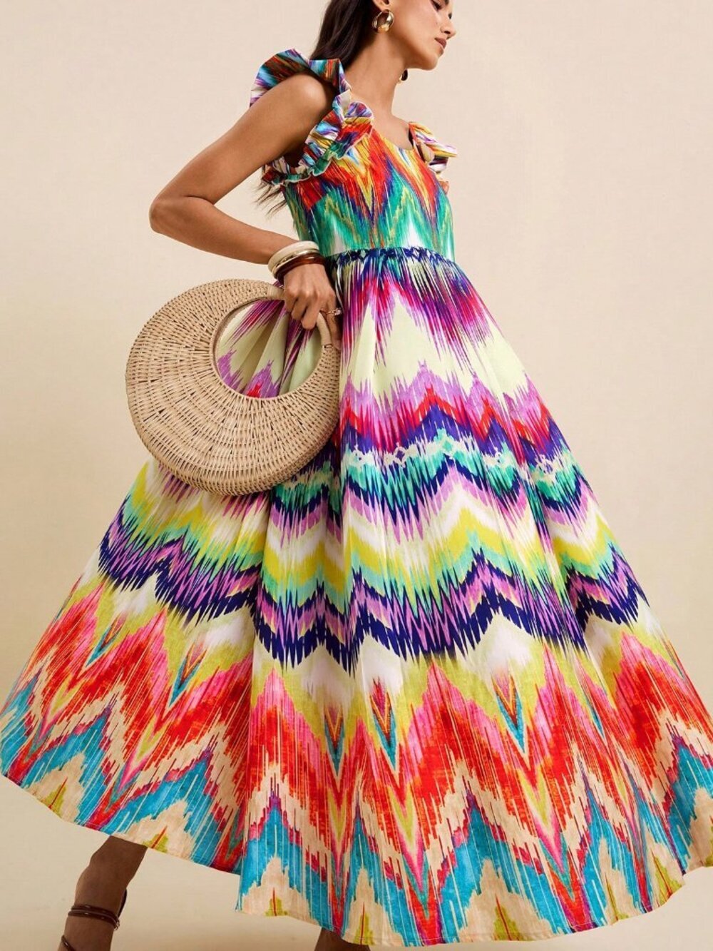Boho Women's multicolor Print sleeveless maxi Dress